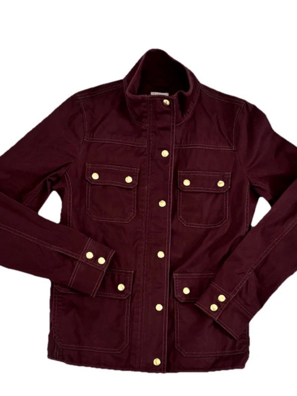 J. Crew Field Jacket Vintage Burgundy Gold Hardware Size Small Water Resistant - Picture 5 of 7
